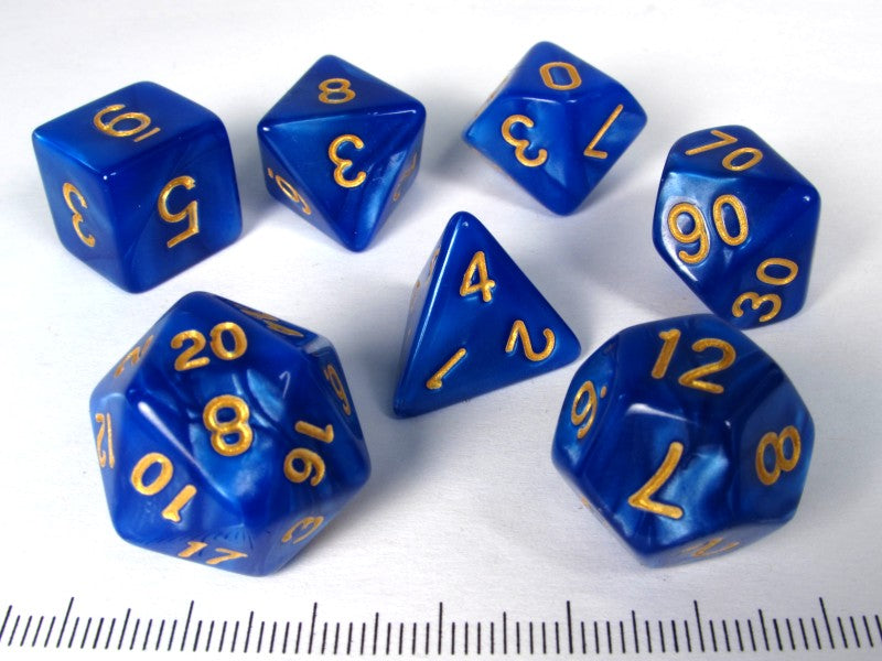 Polydice set, Pearl blauw met goud
