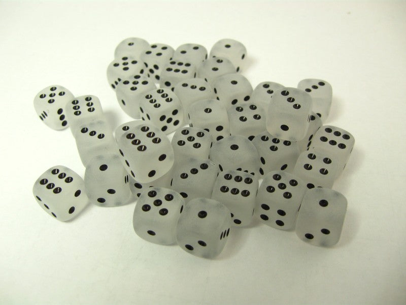 Set 36 6-zijdig, 12mm Frosted clear w/black