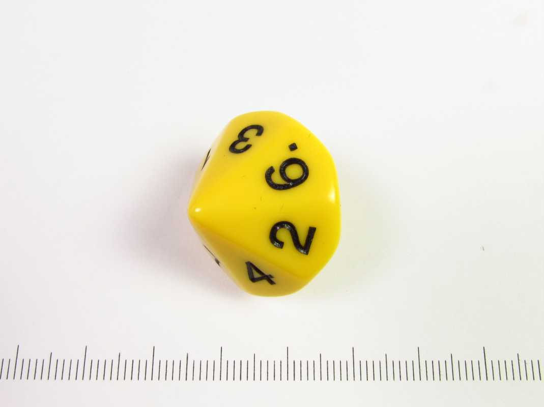 14-zijdige d7 (tweemaal 1-7), geel