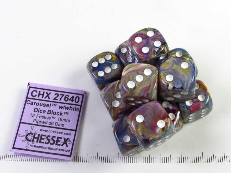 Set 12 6-zijdig, 16mm Festive Carousel w/white