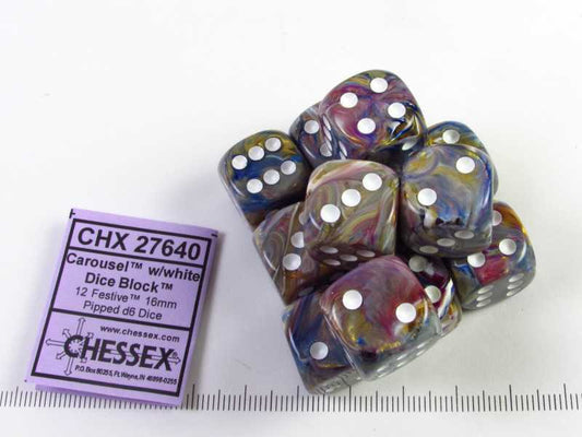 Set 12 6-zijdig, 16mm Festive Carousel w/white