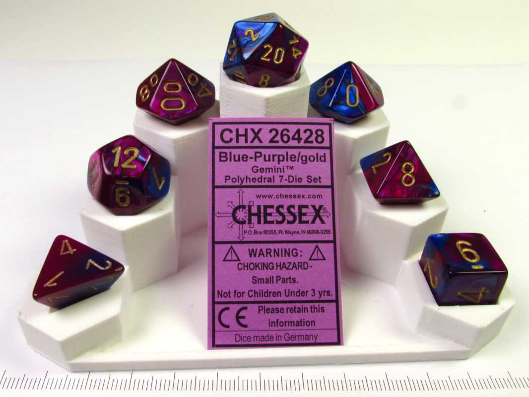 Set 7 polydice, Gemini blue-purple w/gold