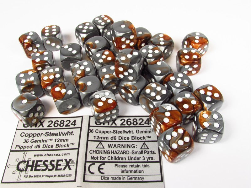 Set 36 st. 6-zijdig 12mm, Gemini copper-steel w/white