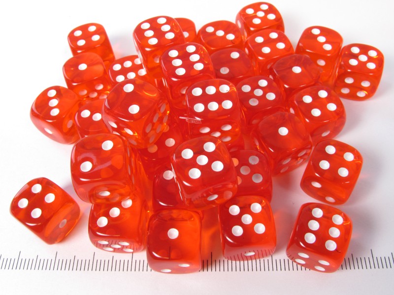 Set 36 6-zijdig, 12mm transparant oranje