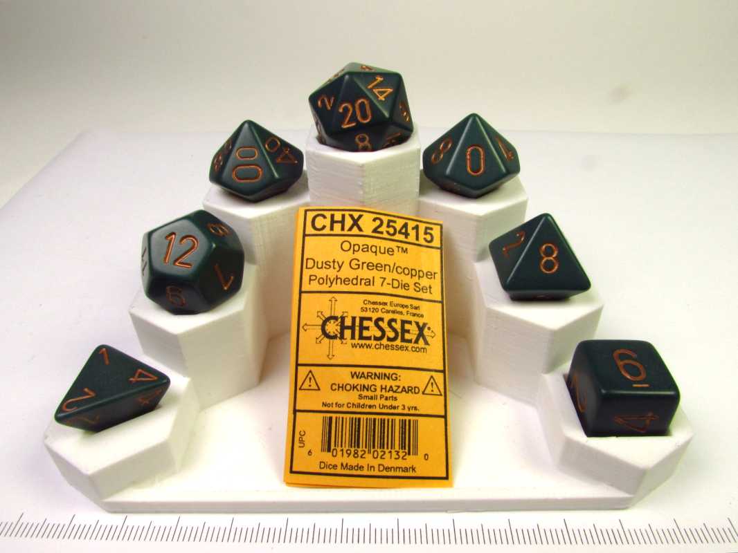 Chessex polydice set, Opaque dusty green w/copper