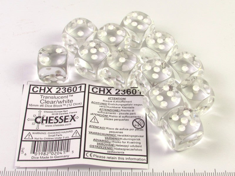 Set 12 6-zijdig, 16mm transparant kleurloos