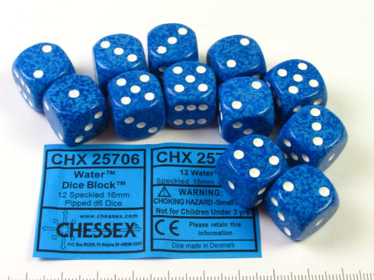 Set 12 6-zijdig, 16mm Speckled Water