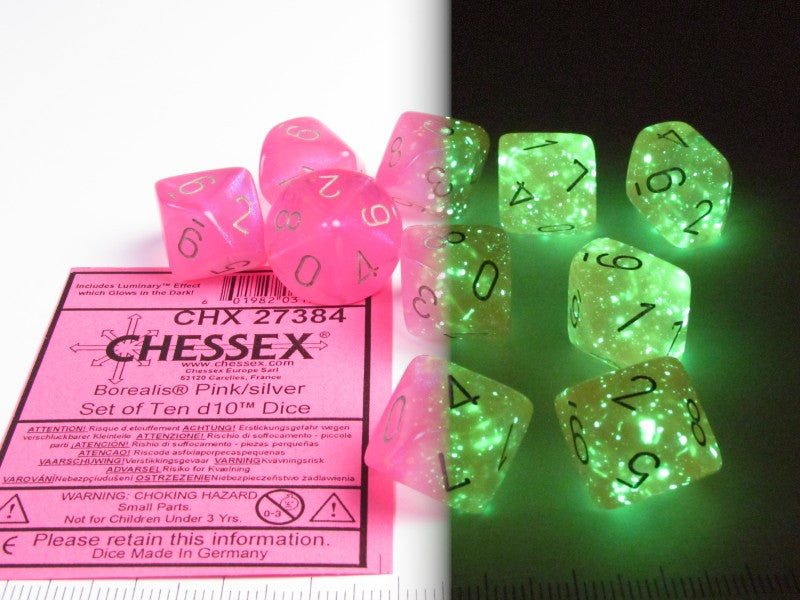 Set 10 10-zijdig, Borealis Luminary Pink w/silver