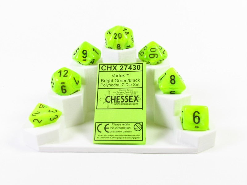 Set 7 polydice, Vortex bright green w/black