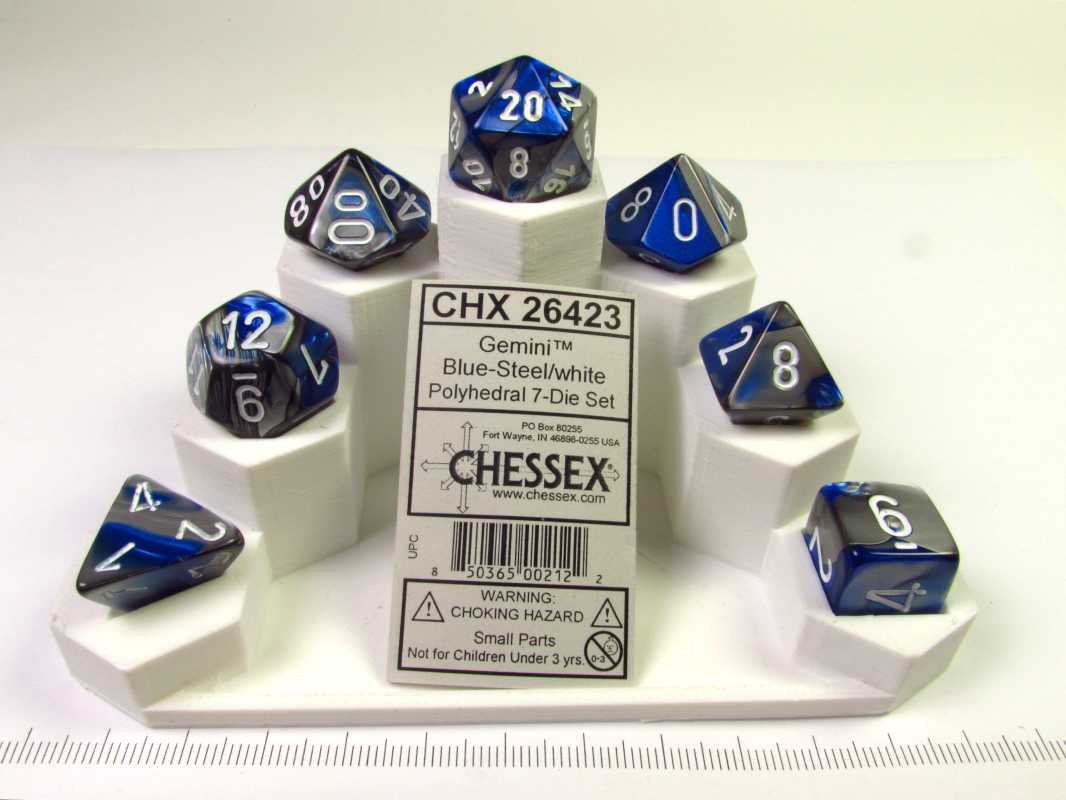 Set 7 polydice, Gemini blue-steel w/white