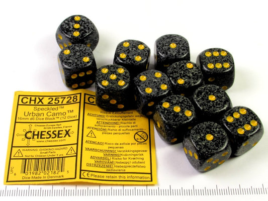 Set 12 6-zijdig, 16mm Speckled Urban Camo