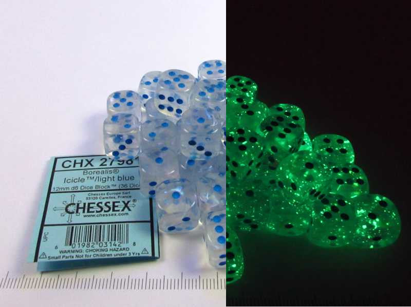 Set 36 6-zijdig, 12mm Borealis Luminary - Icicle w/blue