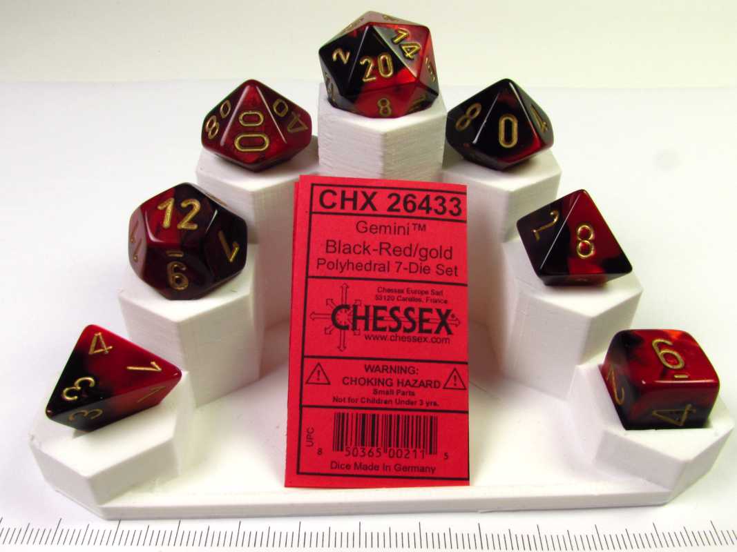 Set 7 polydice, Gemini black-red w/gold