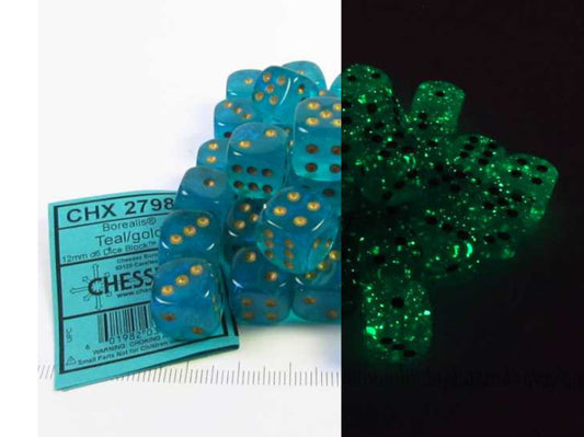 Set 36 6-zijdig, 12mm Borealis Luminary - Teal w/gold