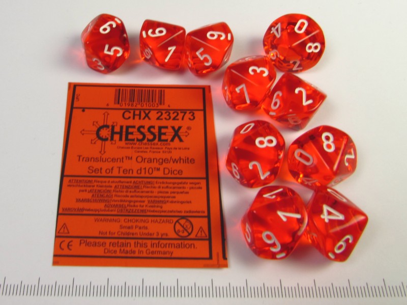 Set 10 10-zijdig, Translucent Orange w/white