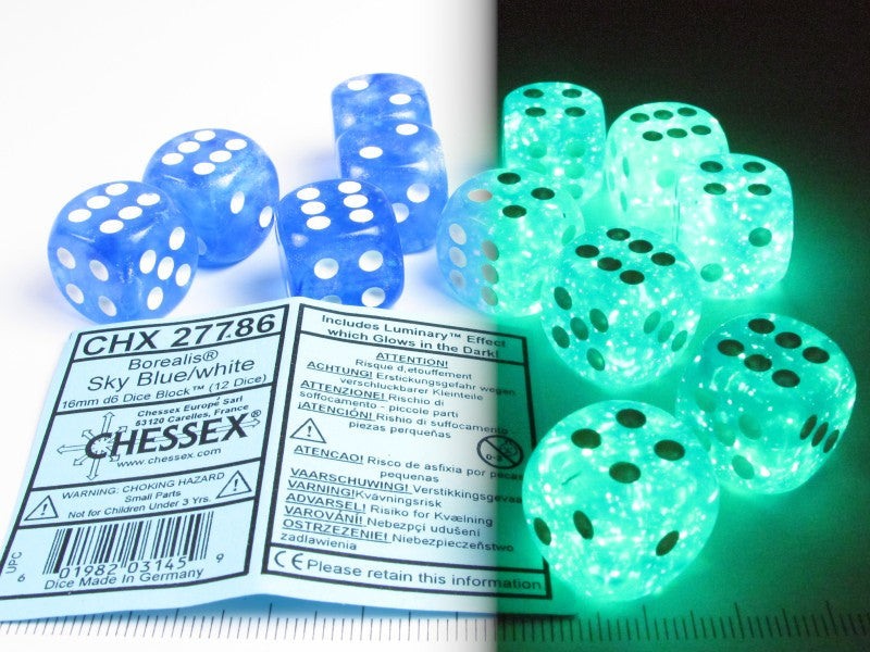 Set 12 6-zijdig Borealis Luminary Sky Blue w/white