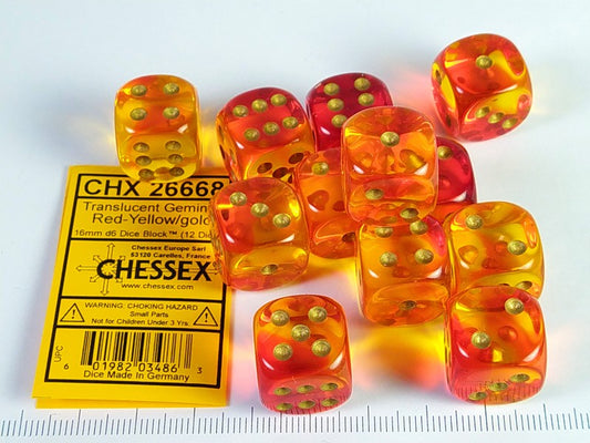 Set 12 6-zijdig, 16 mm,  Gemini Transp. Red-Yellow w/gold