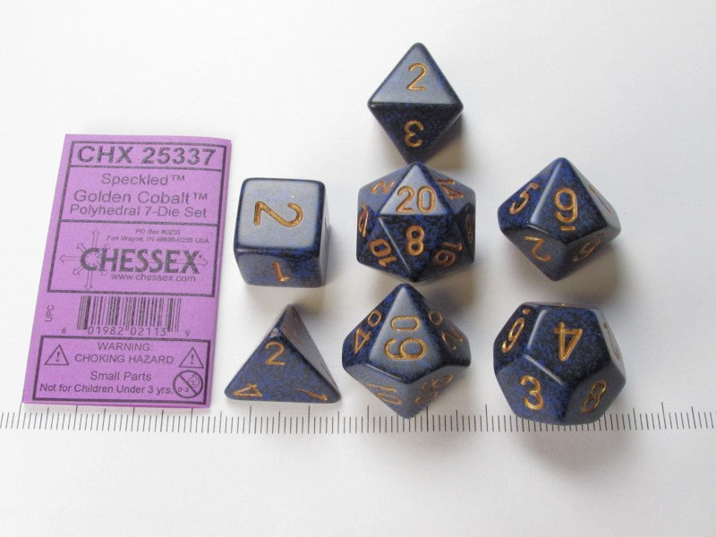 Set 7 polydice, Speckled Golden Cobalt