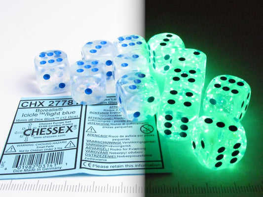 Set 12 6-zijdig Borealis Luminary Icicle w/light blue