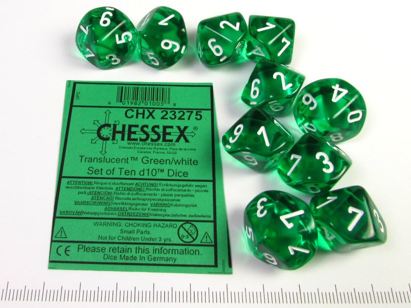 Set 10 10-zijdig, Translucent Green w/white