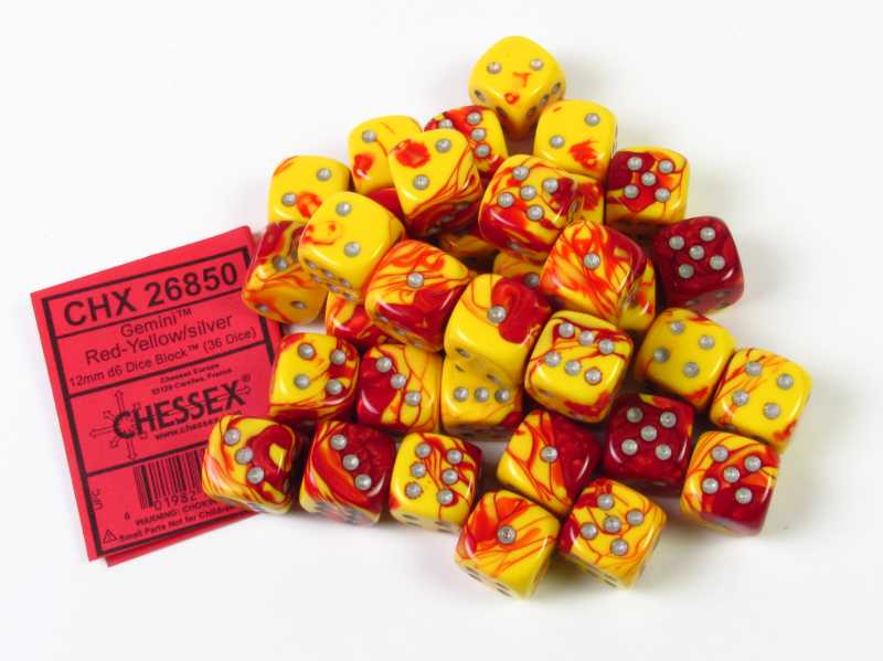 Set 36st. 6-zijdig 12mm, Gemini Red-Yellow w/silver
