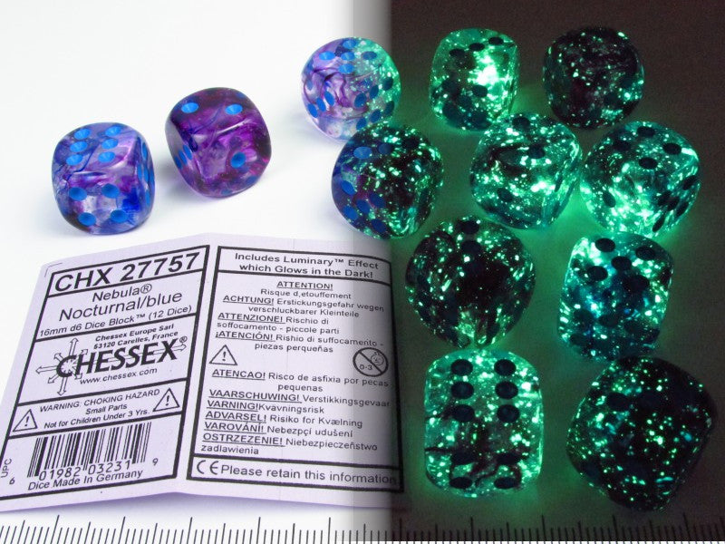 Set 12 st. 6-zijdig, 16mm Nebula Nocturnal w/blue