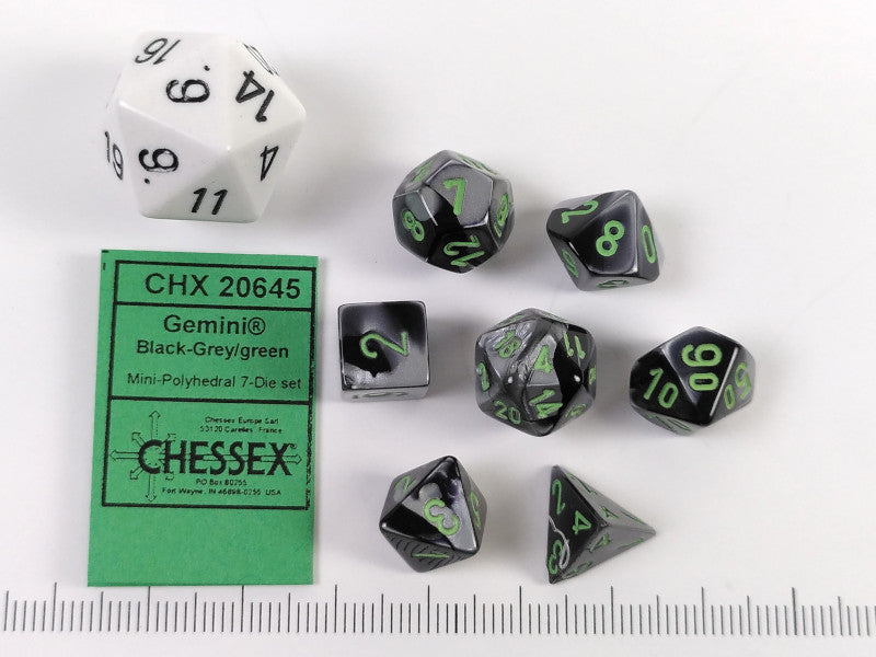 Mini Polydice set - Gemini Black-Grey w/green