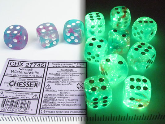 Set 12 st. 6-zijdig, 16mm Wisteria w/white
