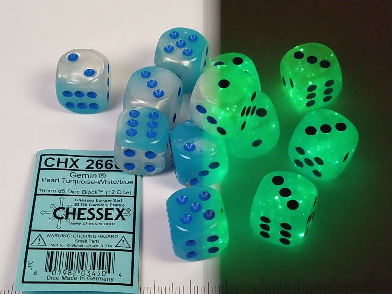 Set 12 6-zijdig, 16 mm, Gemini Pearl Turq.-White w/blue