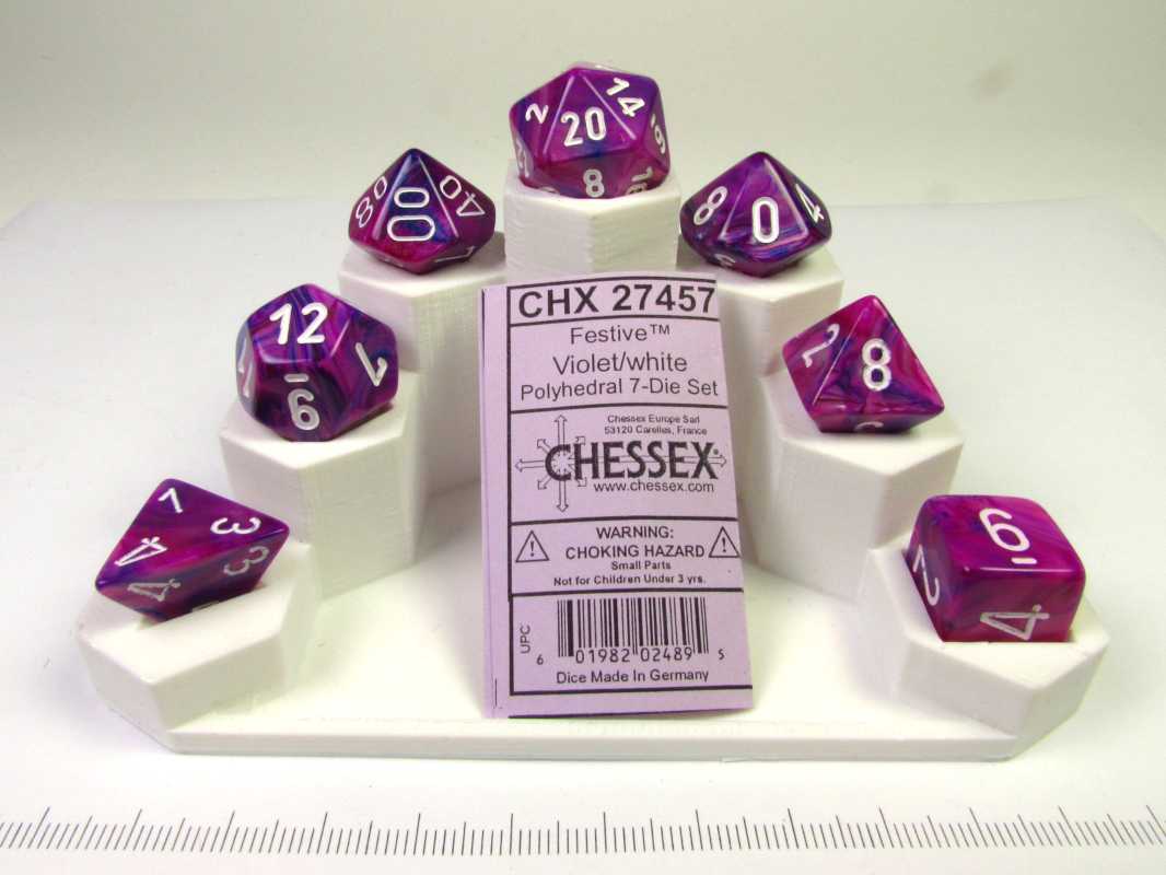 Set 7 polydice, Festive violet w/white