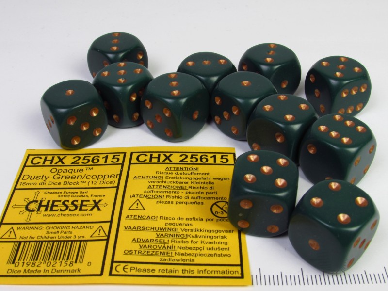 Set 12 6-zijdig, 16mm Dusty Green w/copper