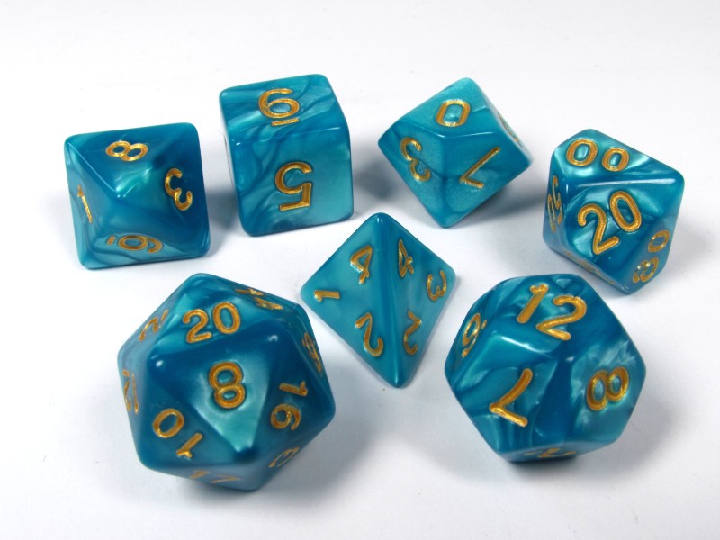 Polydice set, Pearl aqua met goud