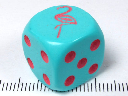 6-zijdig turquoise met roze flamingo, 16mm