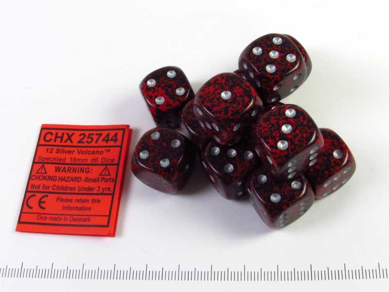 Set 12 6-zijdig, 16mm Speckled Silver Volcano