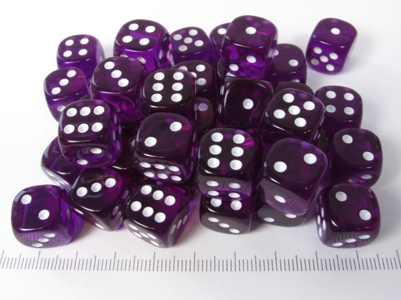 Set 36 6-zijdig, 12mm transparant paars