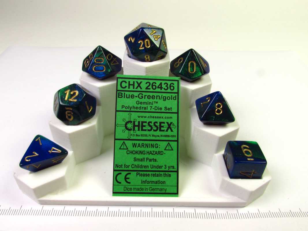 Set 7 polydice, Gemini blue-green w/gold
