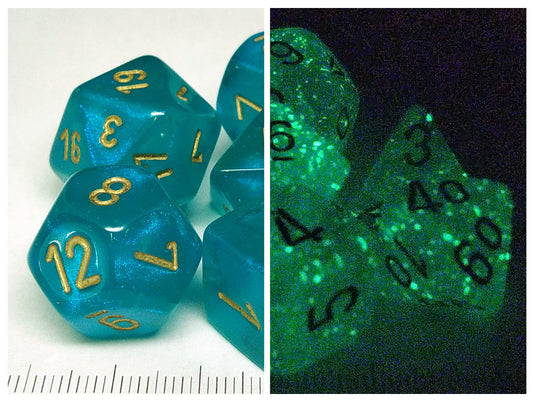 Borealis Luminary polydice set - Teal w/gold