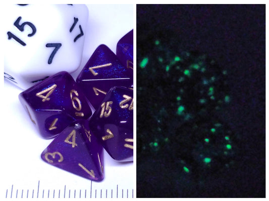 Mini polydice set - Borealis Luminary, Royal Purple w/gold