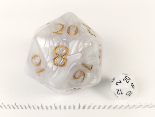 55mm d20, Pearl white with gold