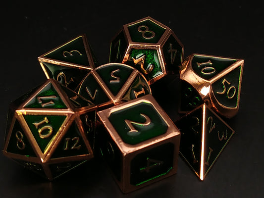 Enameled Metal Polydice Set - Copper with green