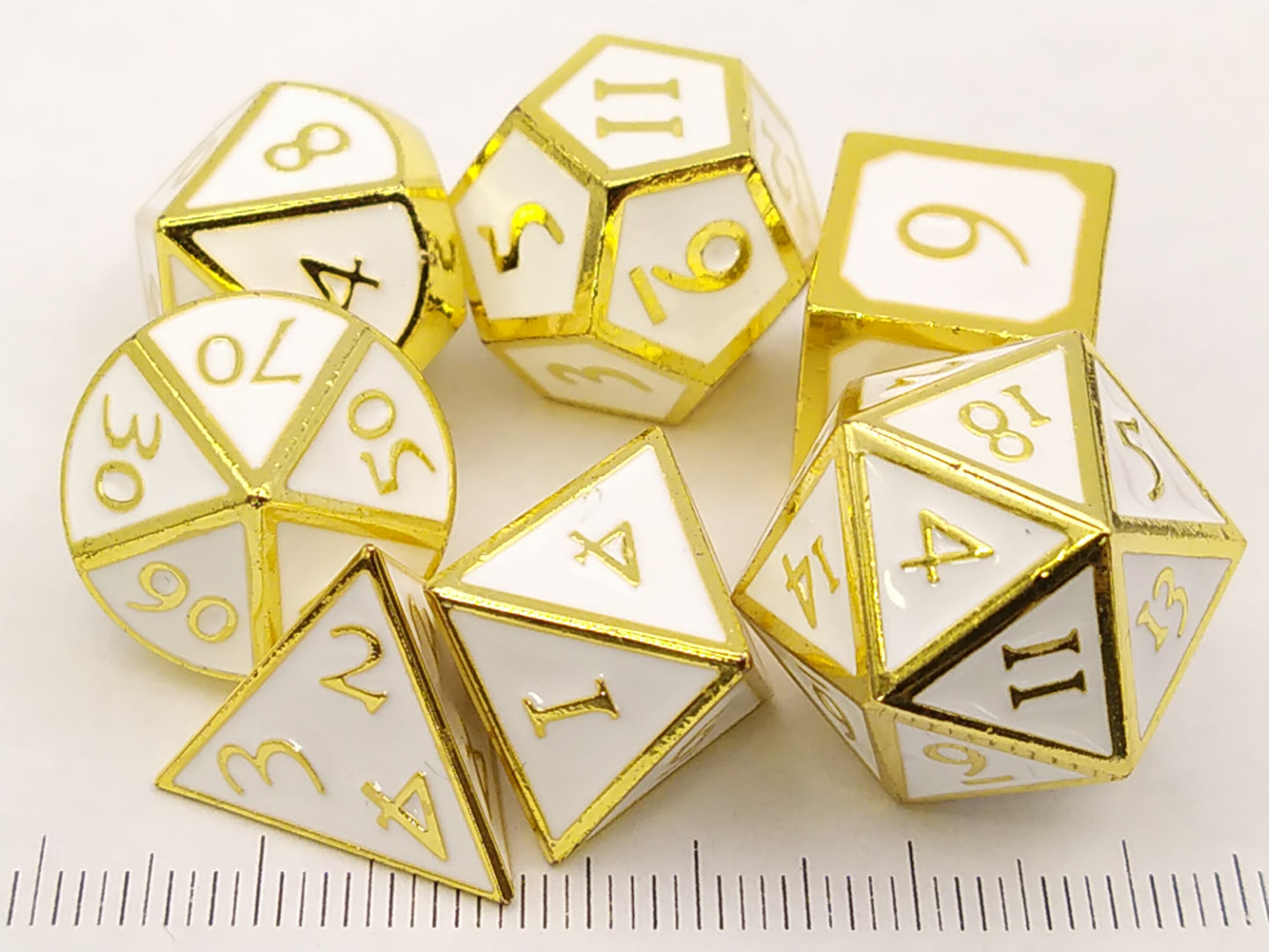 Enameled Metal Polydice Set - Gold with white