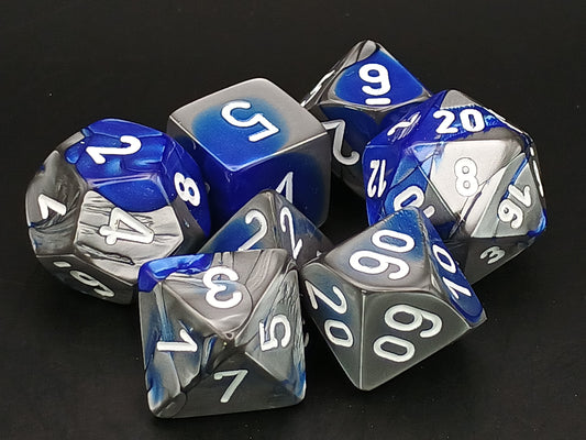 Set 7 polydice, Gemini blue-steel w/white