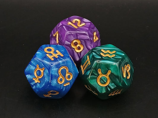 Astrology dice set - 3 pieces 12-sided, Pearl