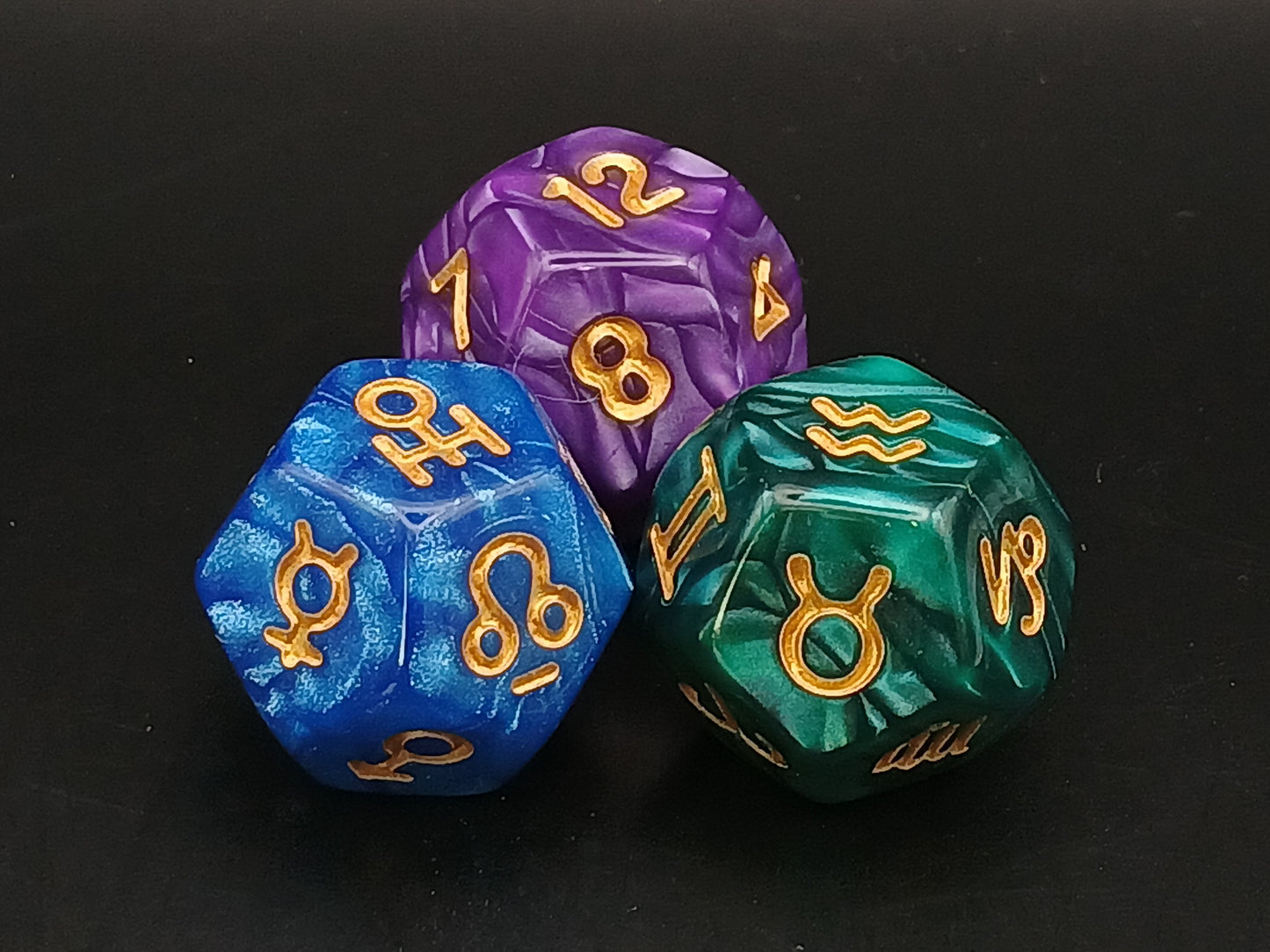 Astrology dice set - 3 stuks 12-zijdig, Pearl