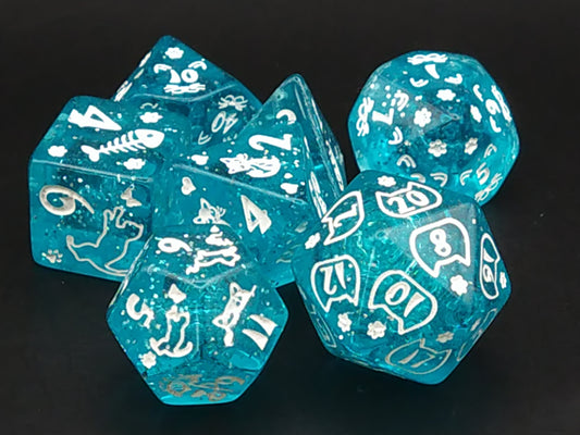 Cats polydice set - glittering blue