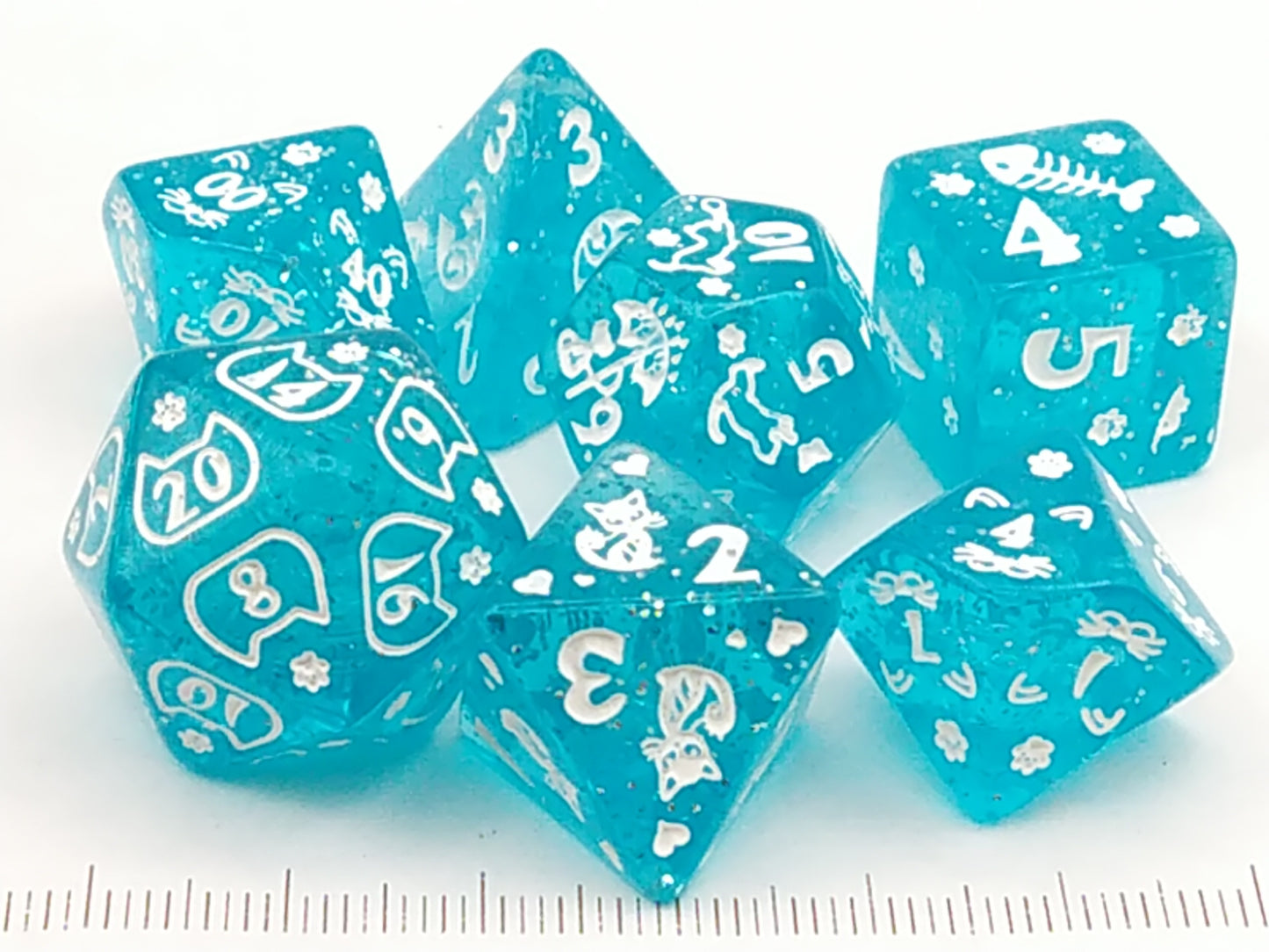 Cats polydice set - glittering blue