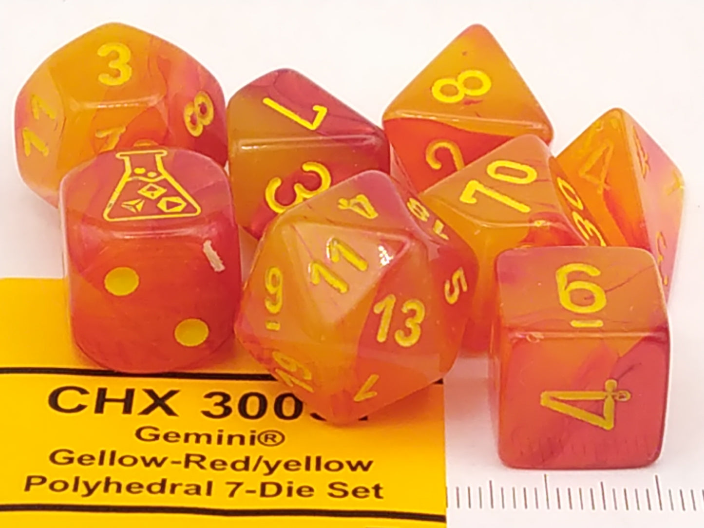 Lab polydice set, Gemini Gellow-Red w/yellow