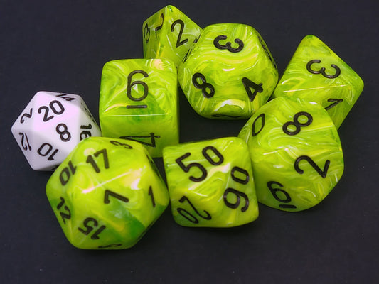 Mega-Hedral polydice set, Vortex Bright Green w/black