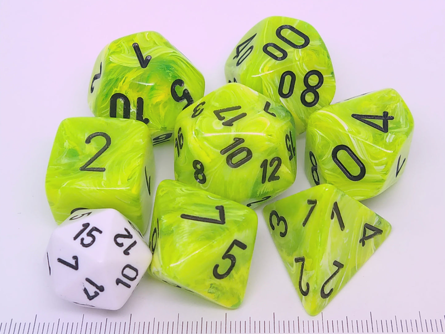 Mega-Hedral polydice set, Vortex Bright Green w/black