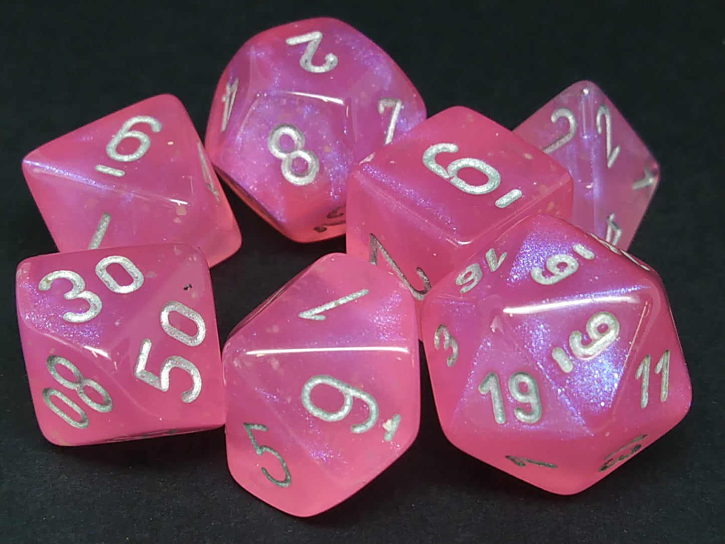 Borealis Luminary polydice set - Pink w/silver